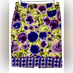 Anthropologie Baraschi Happenstance Bright Floral Pencil Skirt purple green